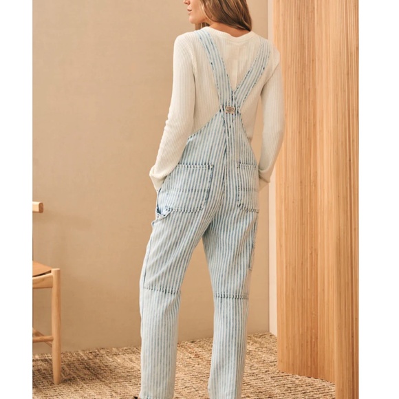 425. FAHERTY Denim Conductors Stripe Overalls $188 GUC XS - Picture 5 of 6
